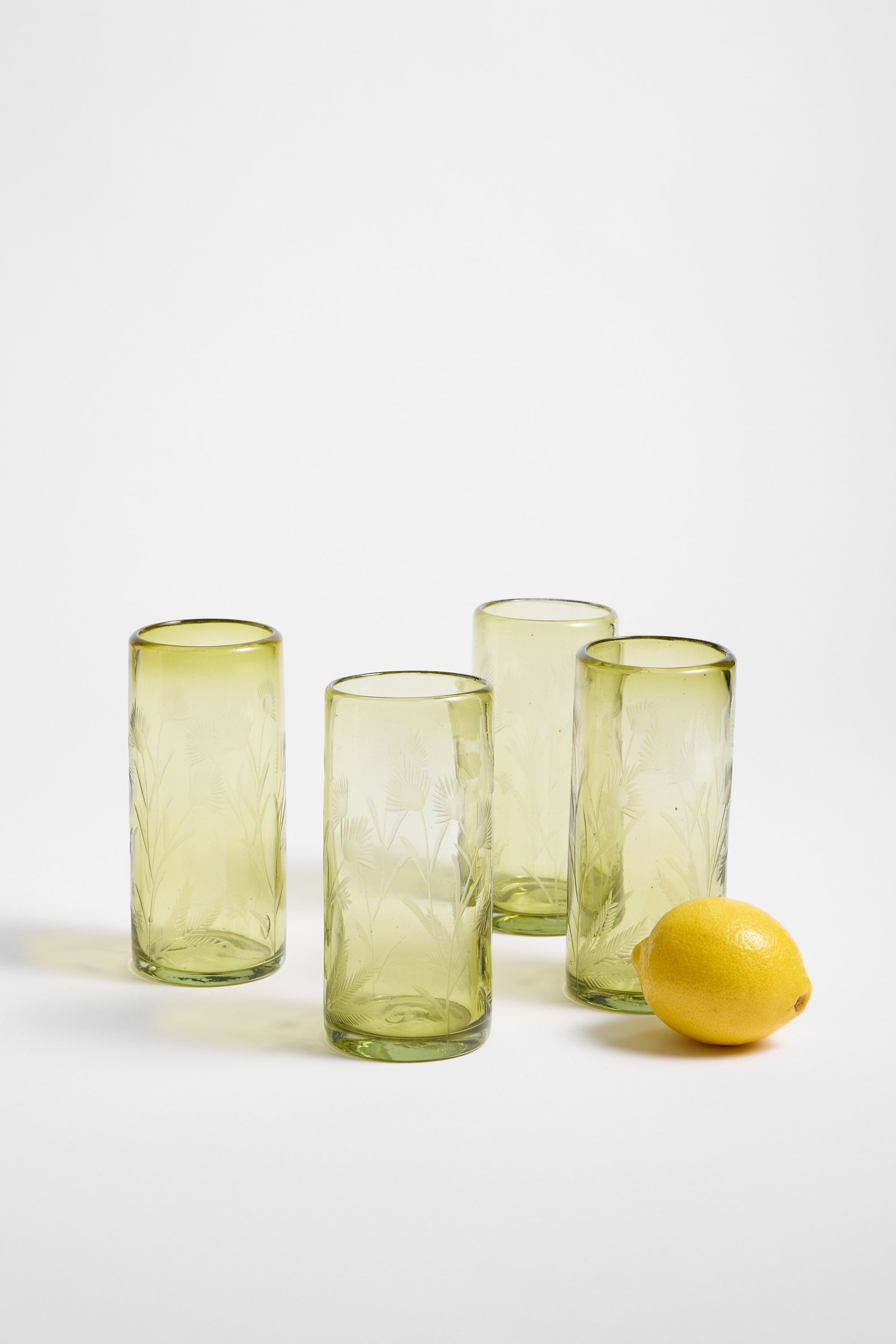 Etched Thistle Recycled Glassware, Highball SET OF 4