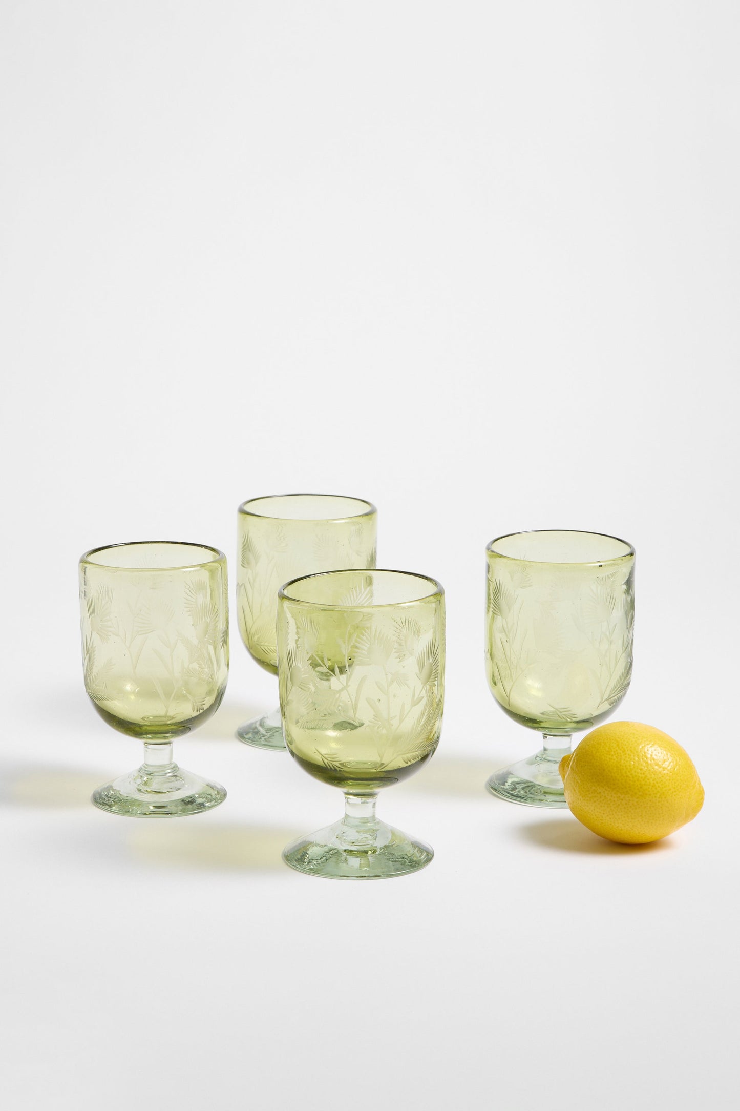 Etched Thistle Recycled Glassware, Wine Glass SET OF 4