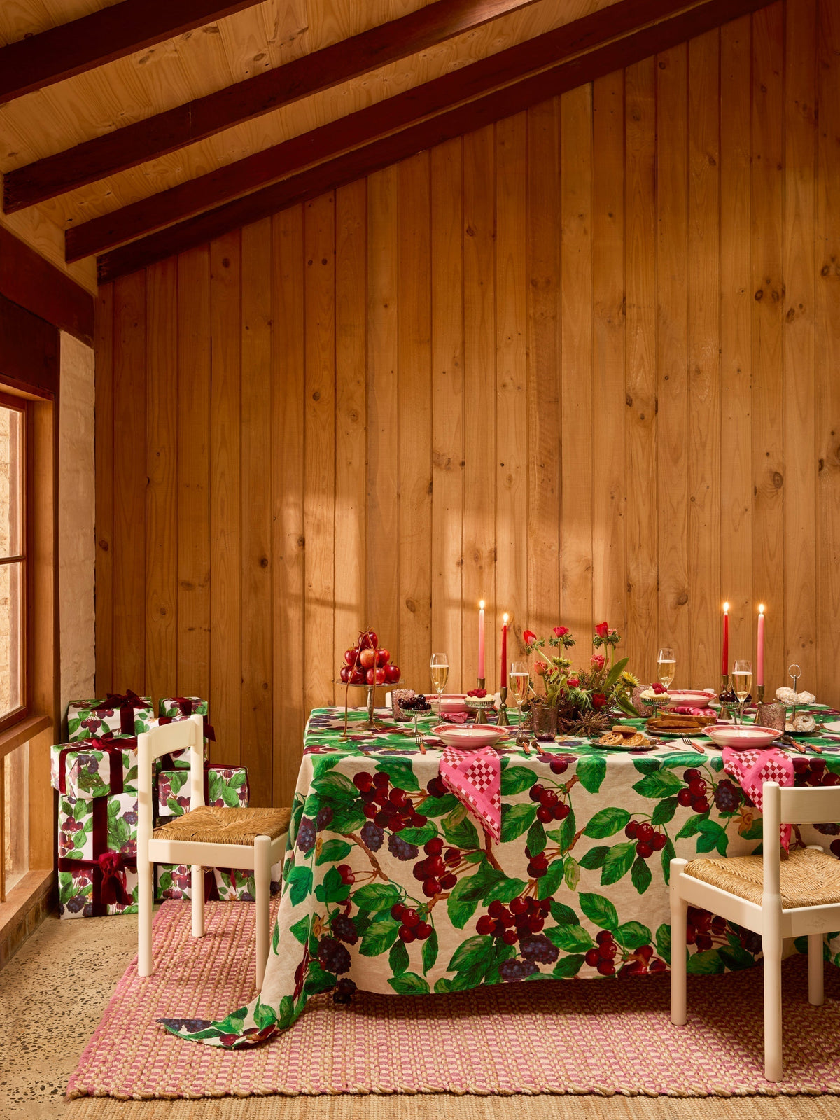 Cherries and Berries Multi Linen Tablecloth