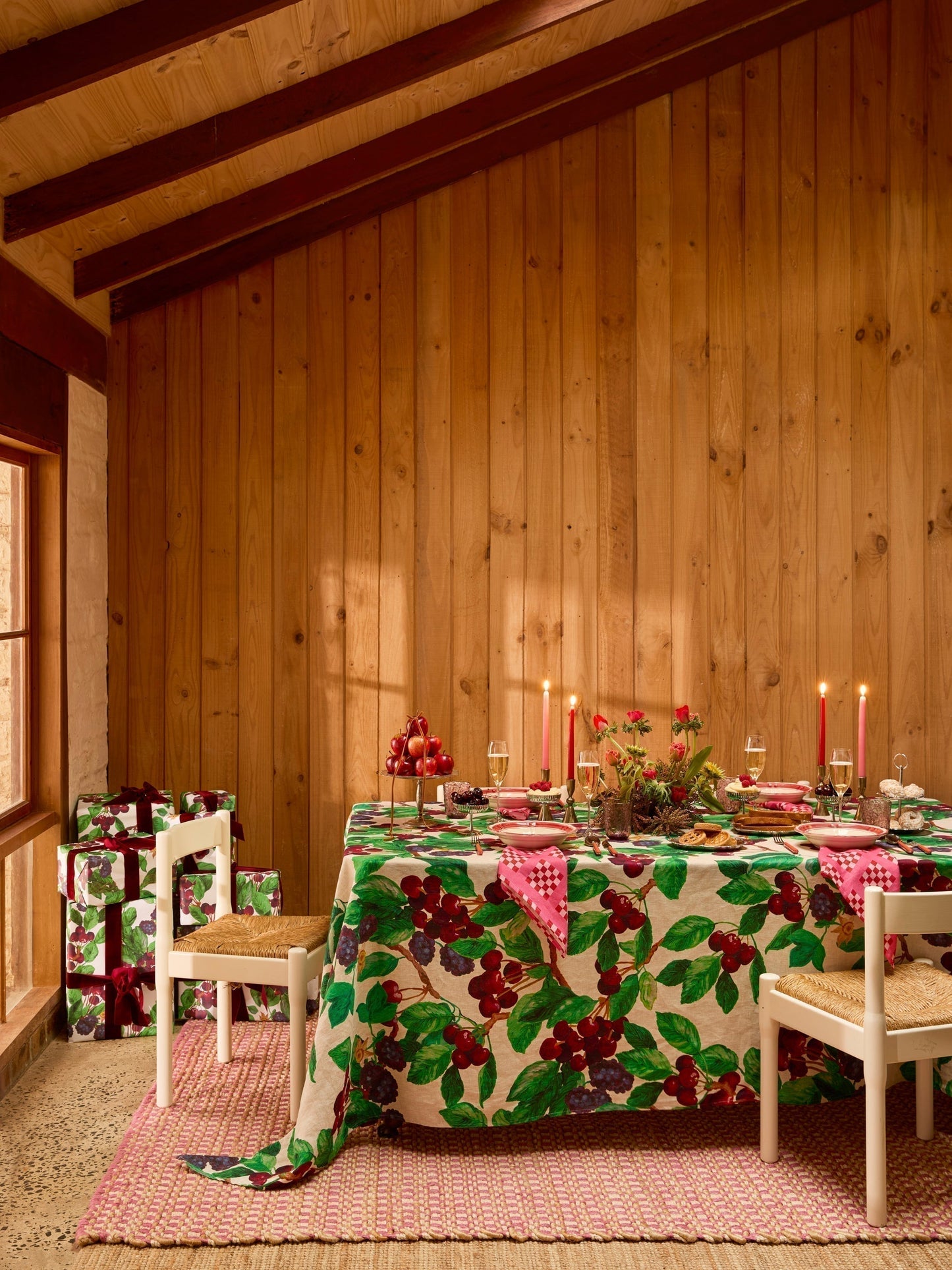 Cherries and Berries Multi Linen Tablecloth