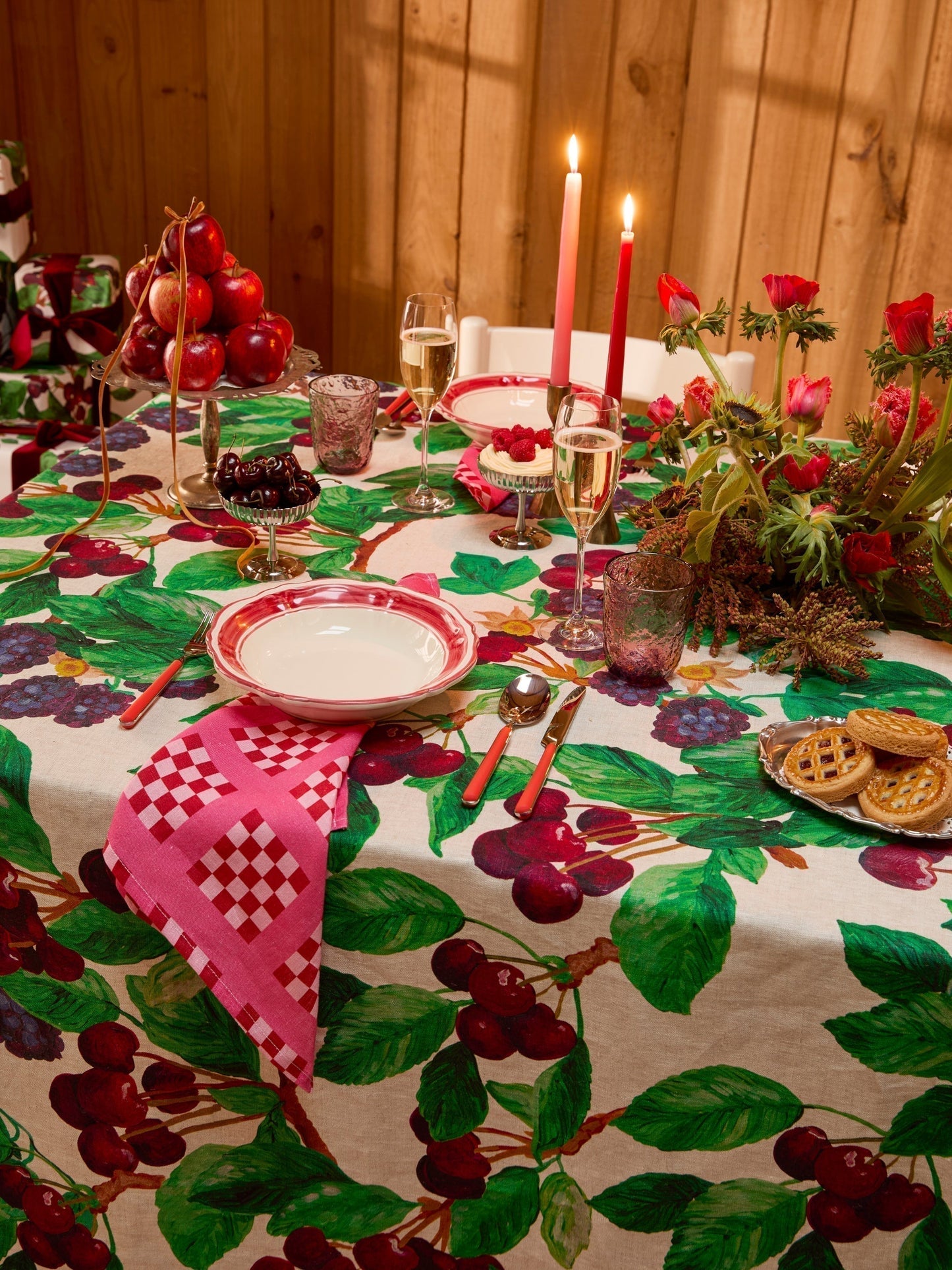 Cherries and Berries Multi Linen Tablecloth