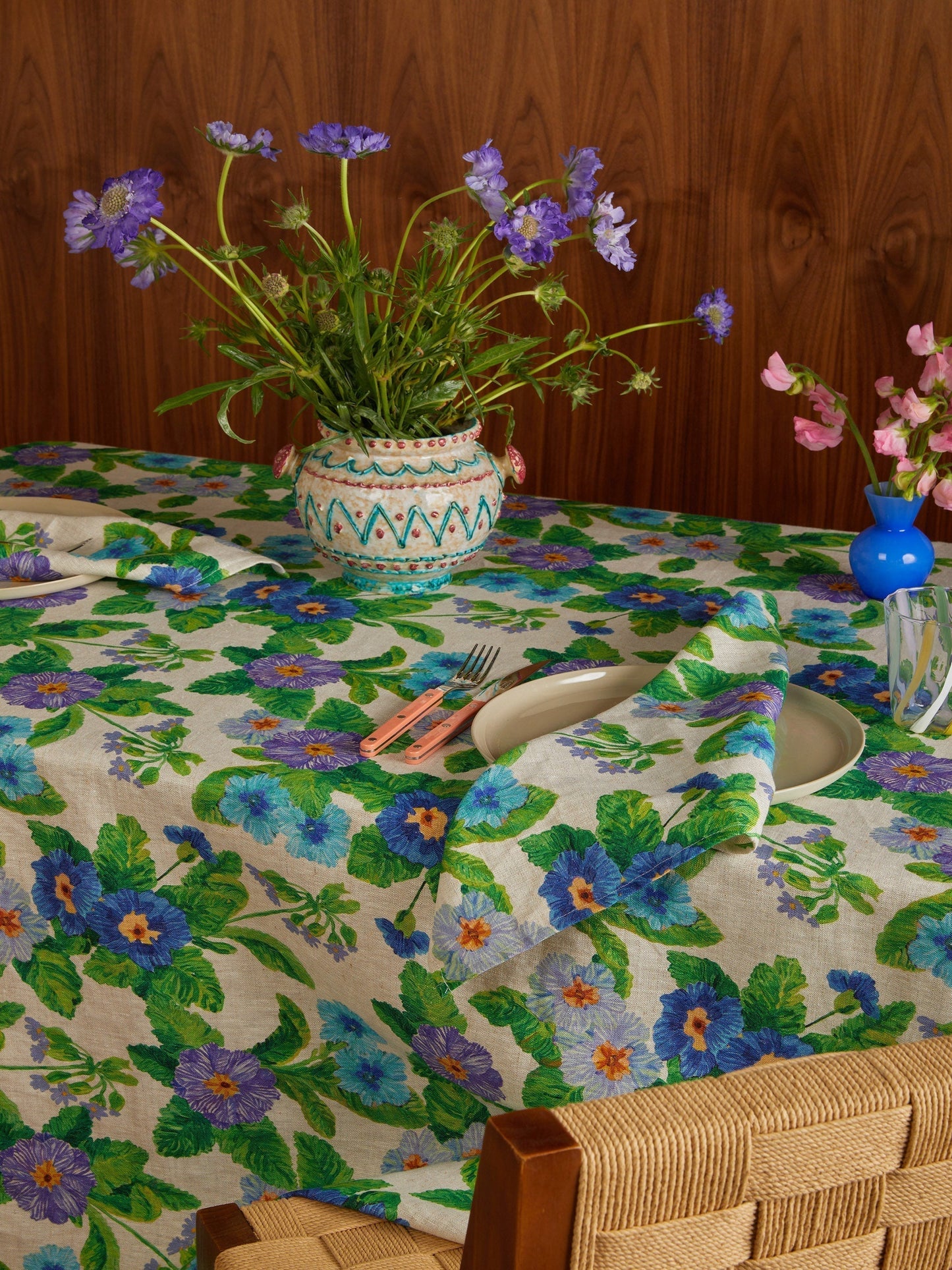 Summer Patch Blue Linen Tablecloth