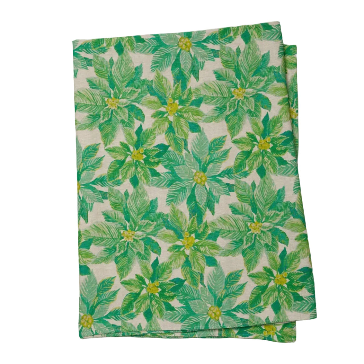 Poinsettia Green Linen Tablecloth