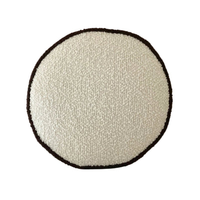 Cream wool bouclé round piped cushion - handmade in UK