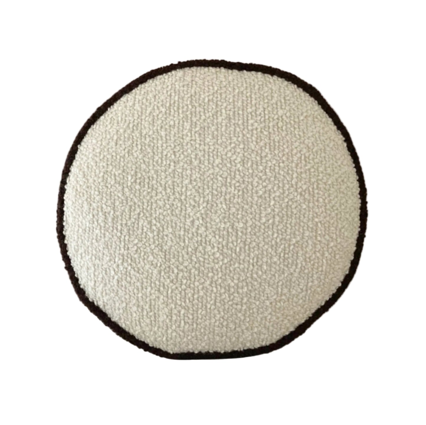 Cream wool bouclé round piped cushion - handmade in UK