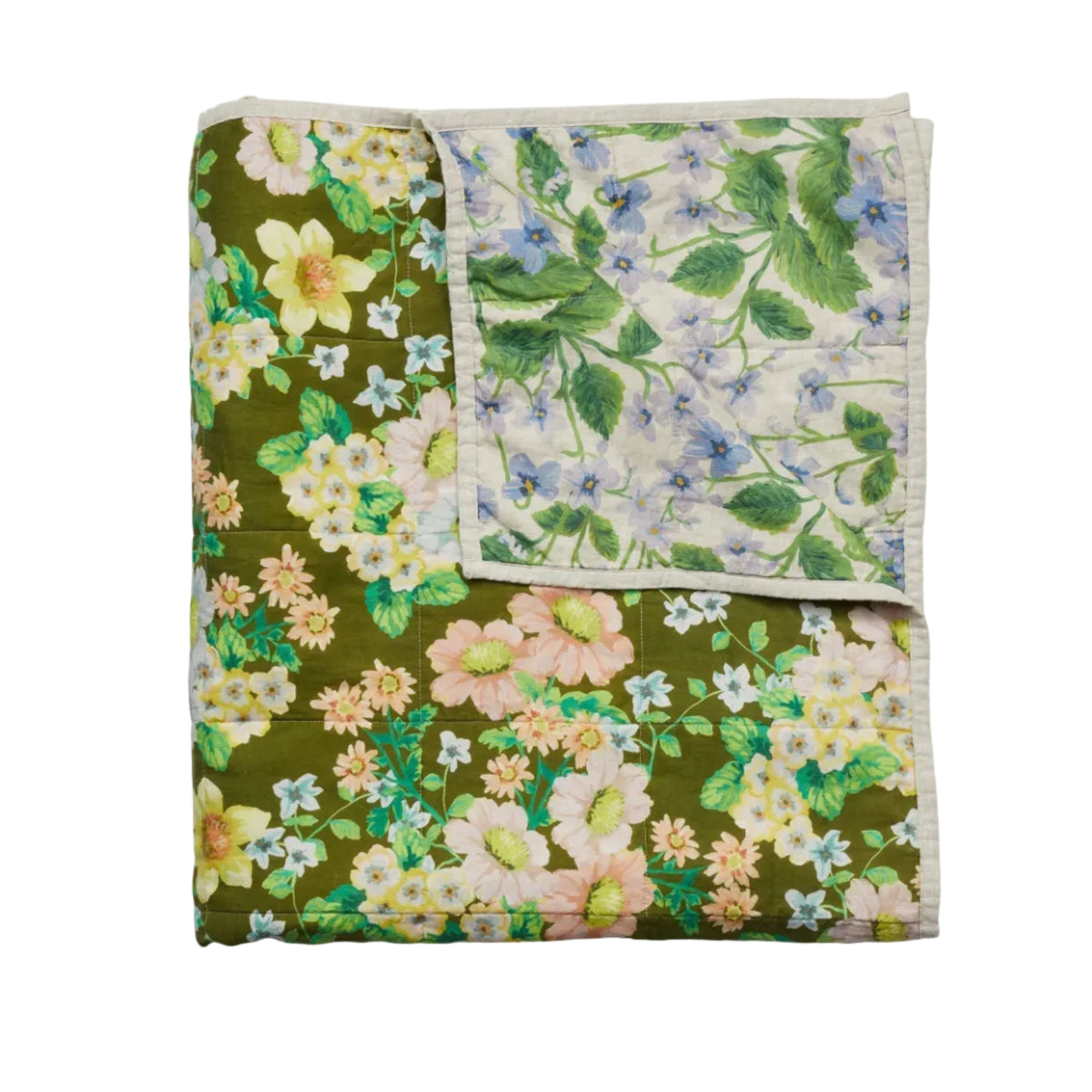 Buttercup Olive & Lilas Blue Linen Quilted Throw