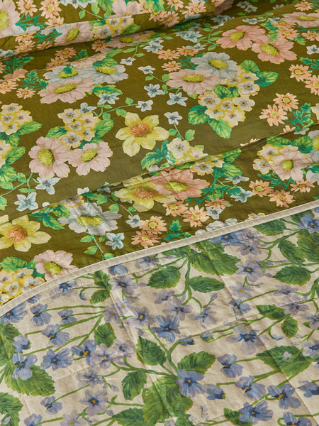 Buttercup Olive & Lilas Blue Linen Quilted Throw