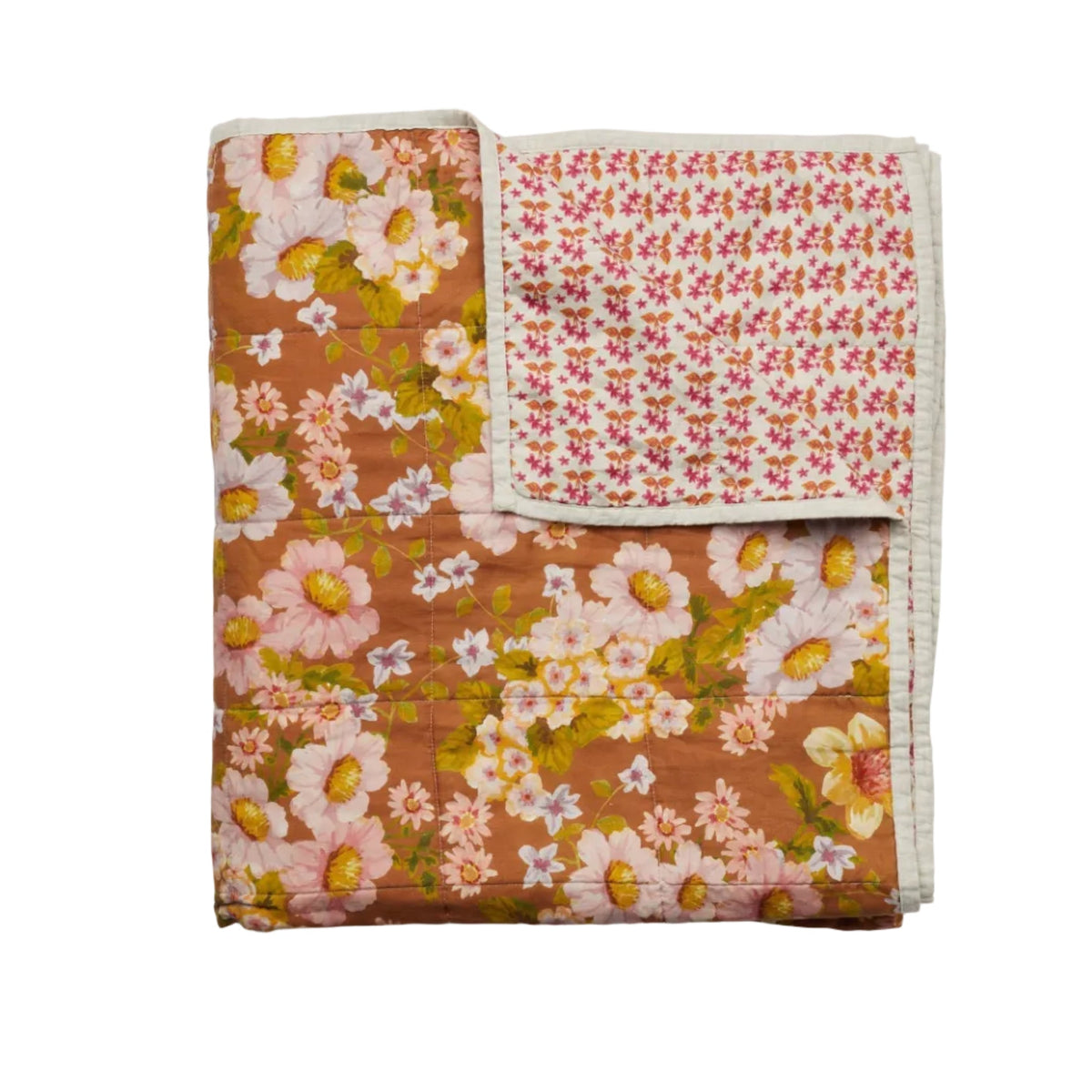 Buttercup Rust & Petit Madeline Pink Linen Quilted Throw