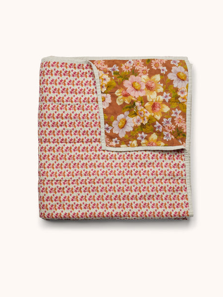 Buttercup Rust & Petit Madeline Pink Linen Quilted Throw