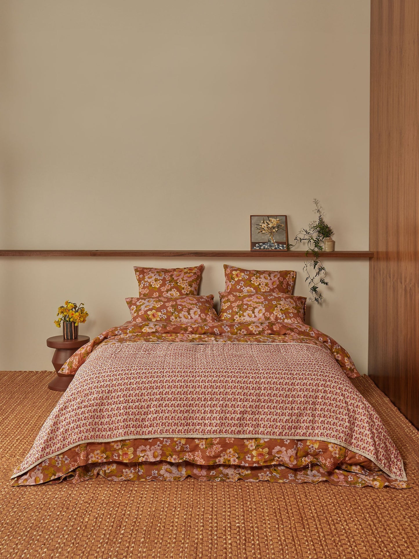 Buttercup Rust & Petit Madeline Pink Linen Quilted Throw