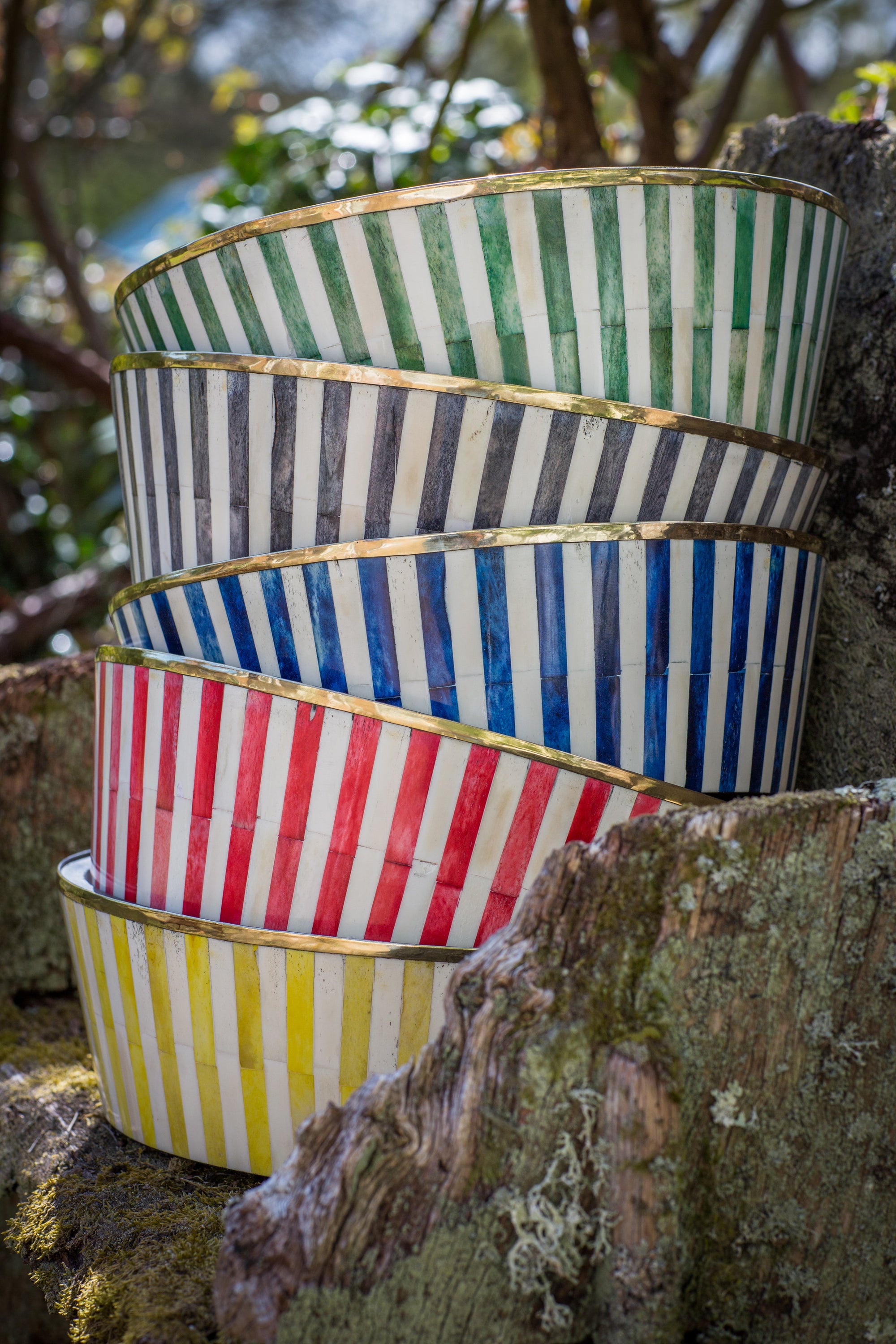 Round Inlay Planter | Large | Green | Striped