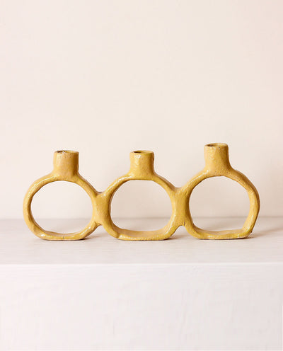 TRIPLE HANDMADE CERAMIC CANDLE HOLDER FOR HOME DECOR