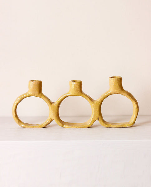 TRIPLE HANDMADE CERAMIC CANDLE HOLDER FOR HOME DECOR