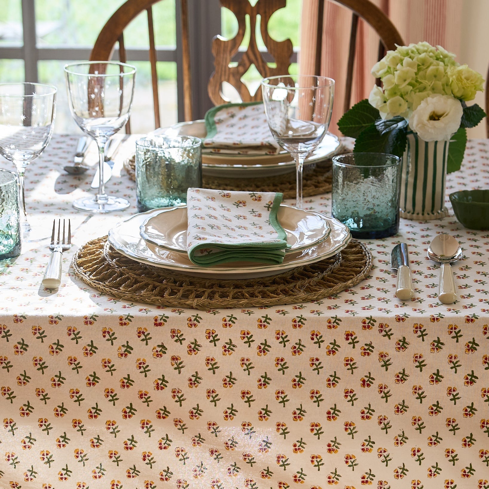Green Scallop Yellow Ditsy Napkins - Set of 4