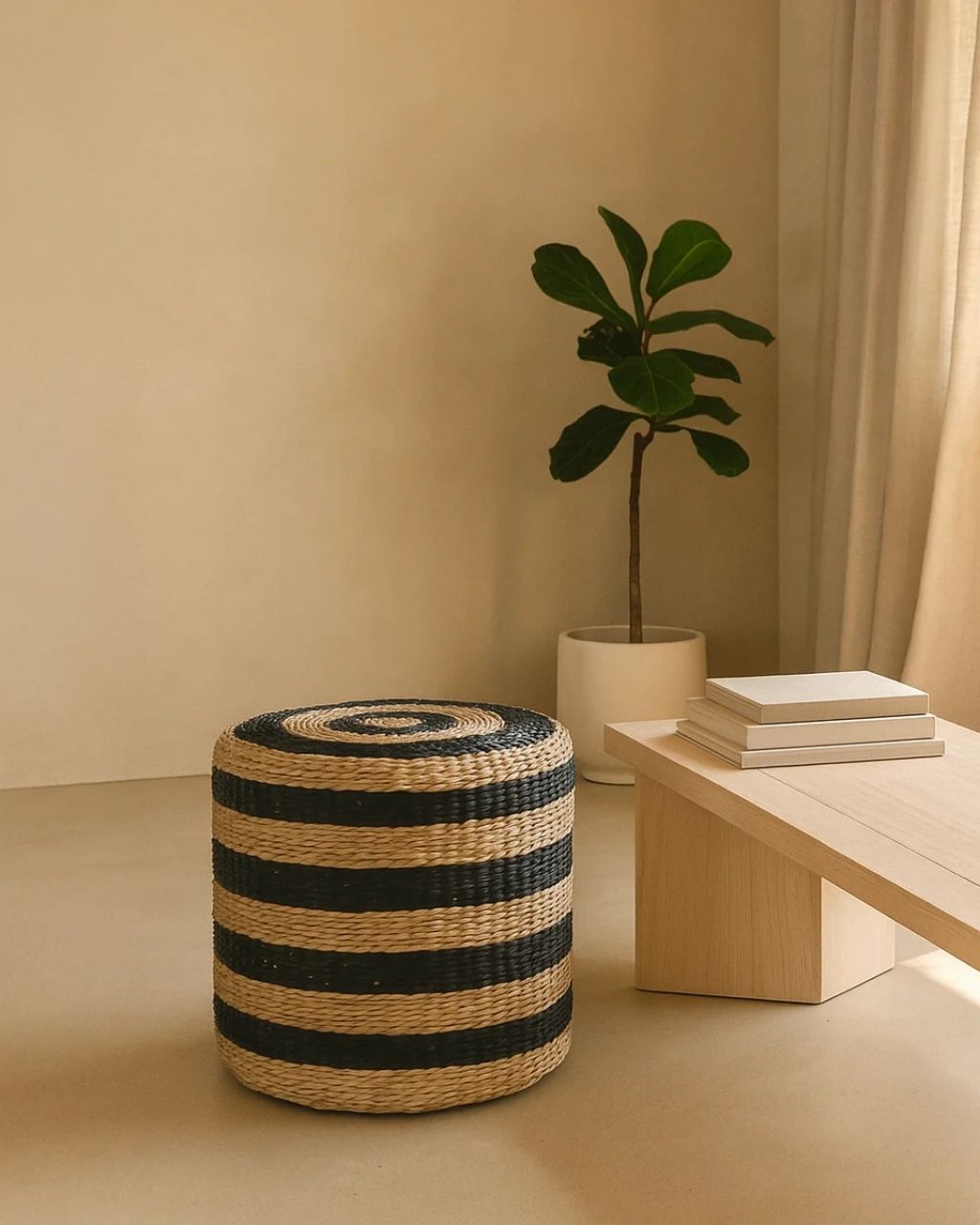 Mali Black and Natural Rattan Stool