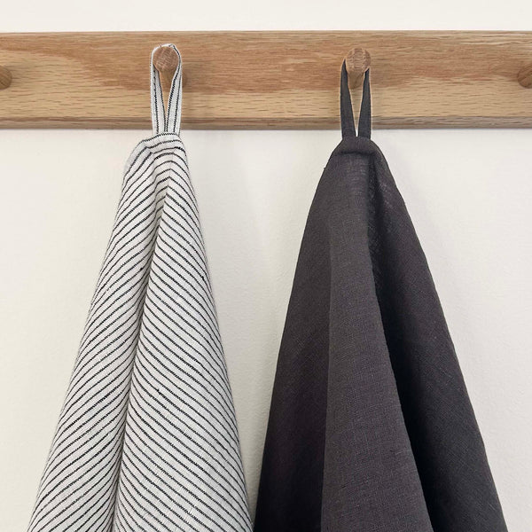 100% Linen Tea Towels OEKO-TEX® Certified - Charcoal + Stripe