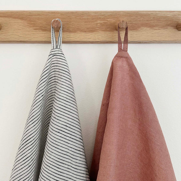 100% Linen Tea Towels OEKO-TEX® Certified – Faded Blush + Stripe