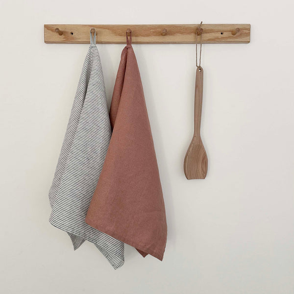 100% Linen Tea Towels OEKO-TEX® Certified – Faded Blush + Stripe