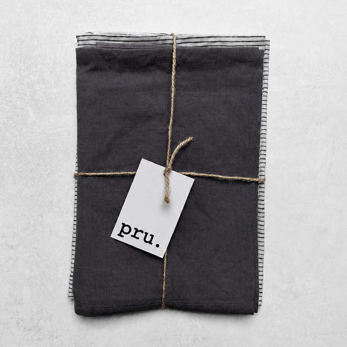 100% Linen Tea Towels OEKO-TEX® Certified - Charcoal + Stripe