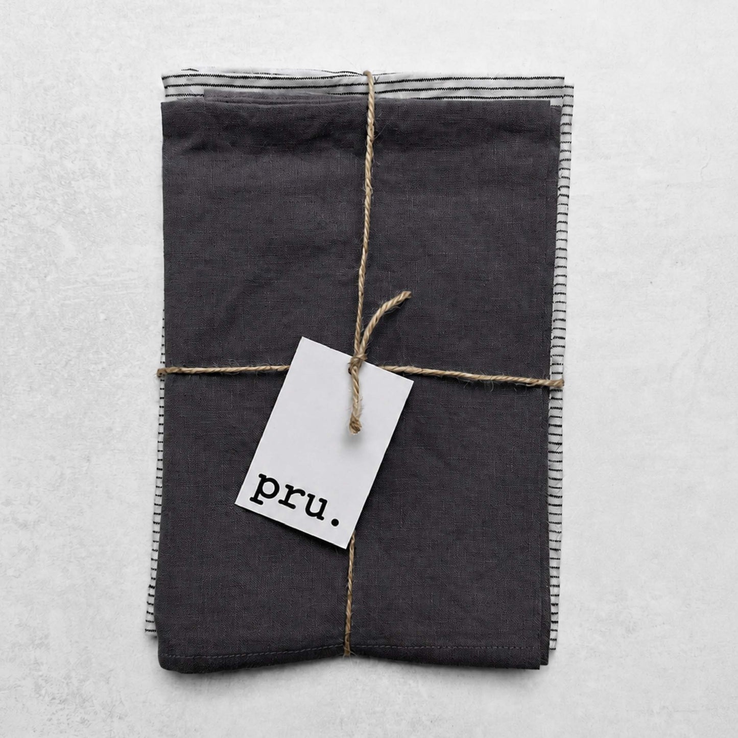 100% Linen Tea Towels OEKO-TEX® Certified - Charcoal + Stripe