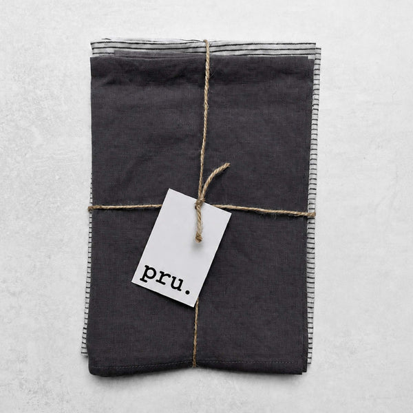 100% Linen Tea Towels OEKO-TEX® Certified - Charcoal + Stripe
