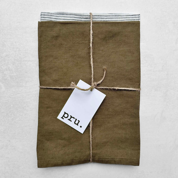 100% Linen Tea Towels OEKO-TEX® Certified - Charcoal + Stripe
