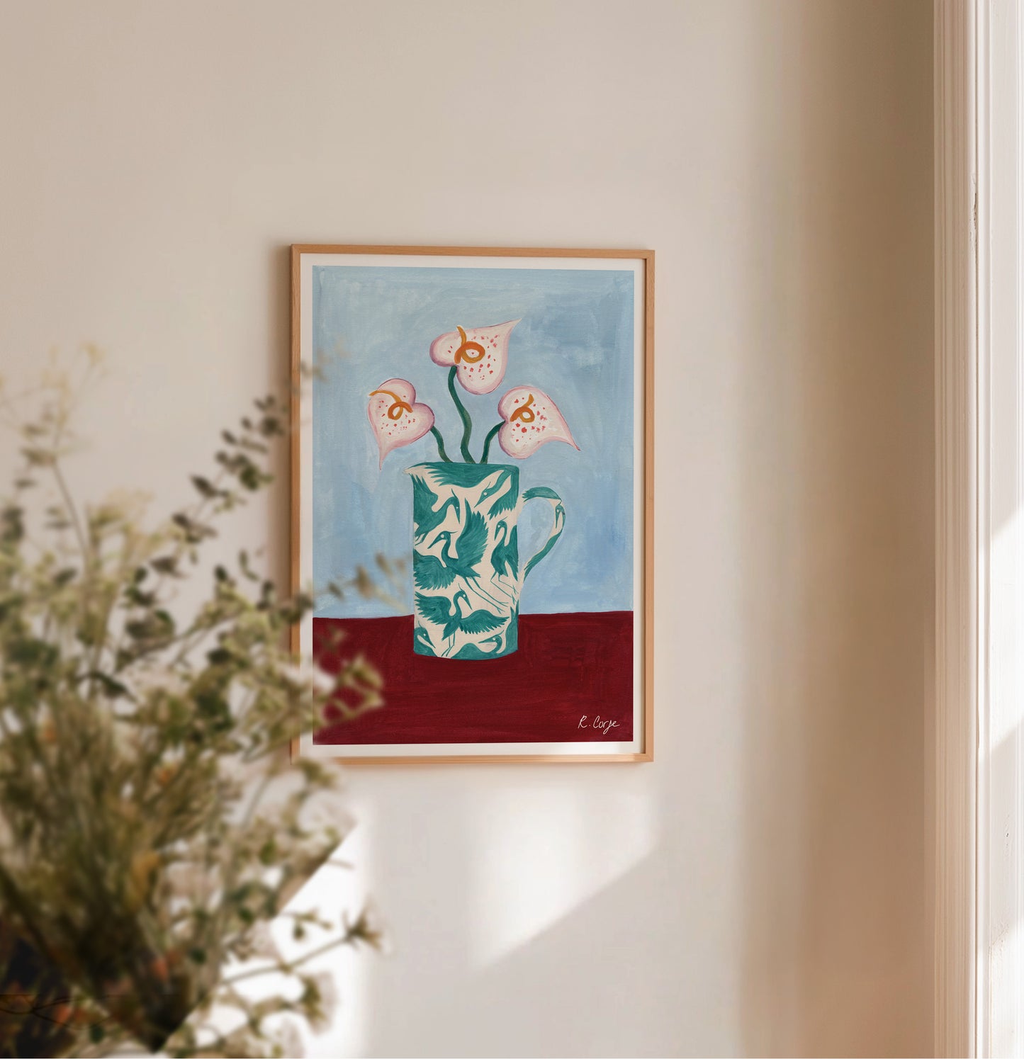 A4 -  Teal Herons on Jug 02 Print