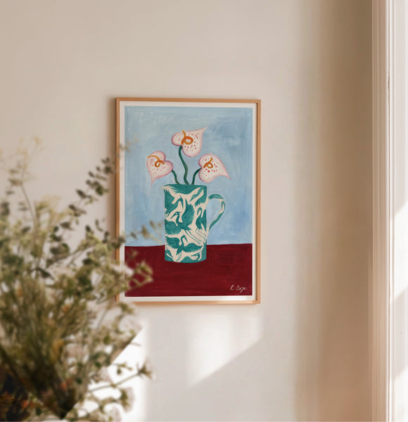 A4 -  Teal Herons on Jug 02 Print