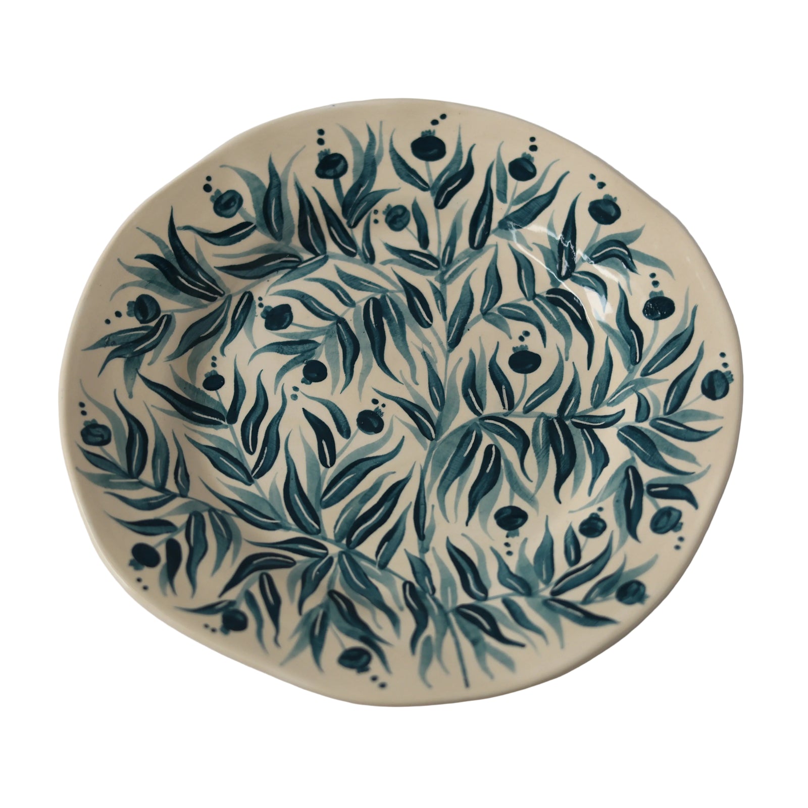 Hand Painted Pomegranate Plate - Teal 01