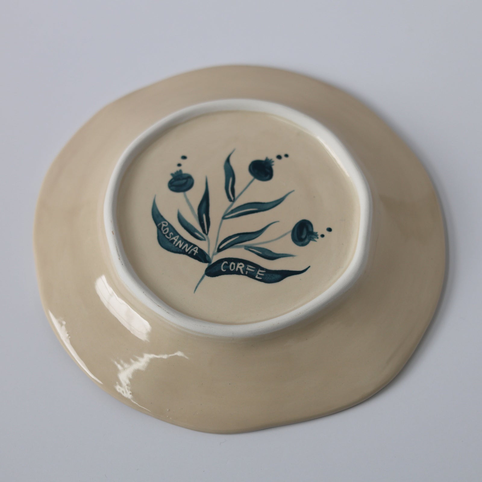 Hand Painted Pomegranate Plate - Teal 01