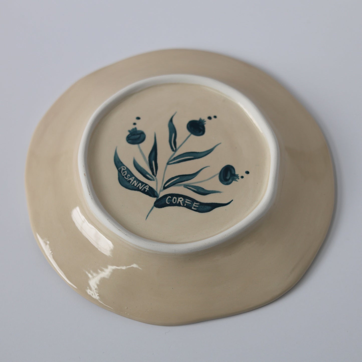 Hand Painted Pomegranate Plate - Teal 01