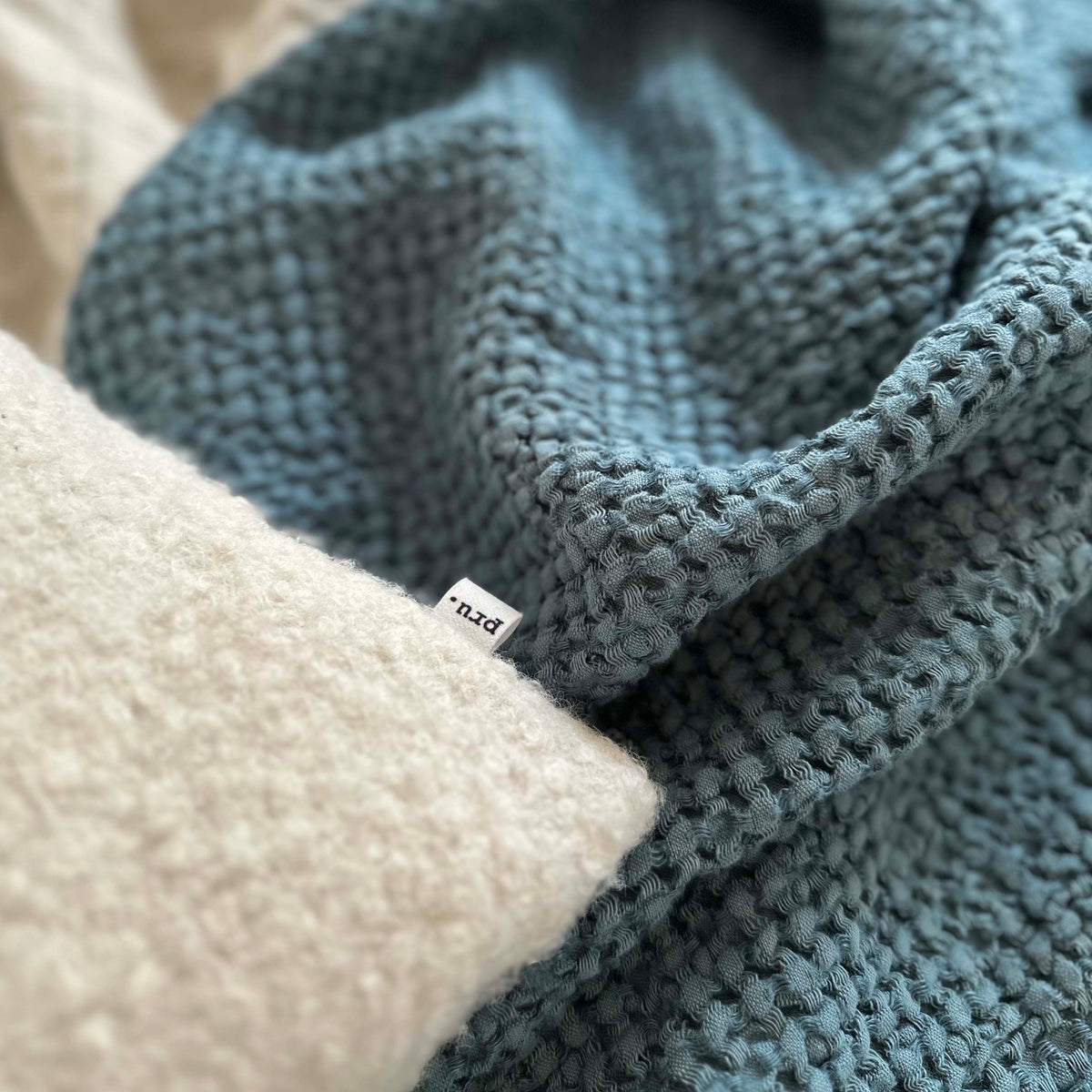 Mya Linen Waffle Blanket Slate Blue OEKO-TEX Certified