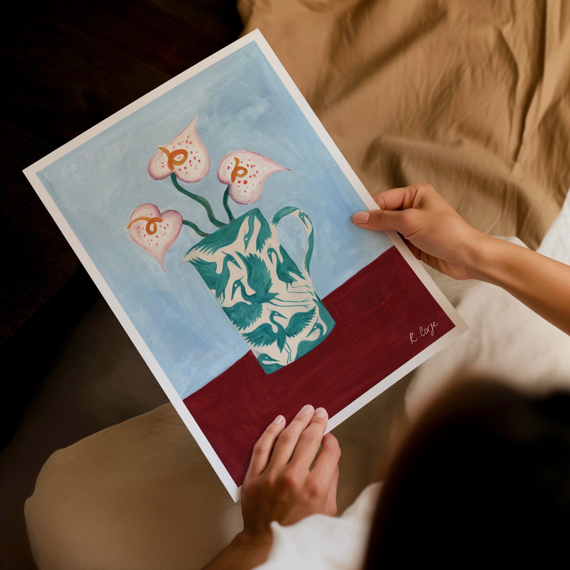 Teal Herons Jug Art Print