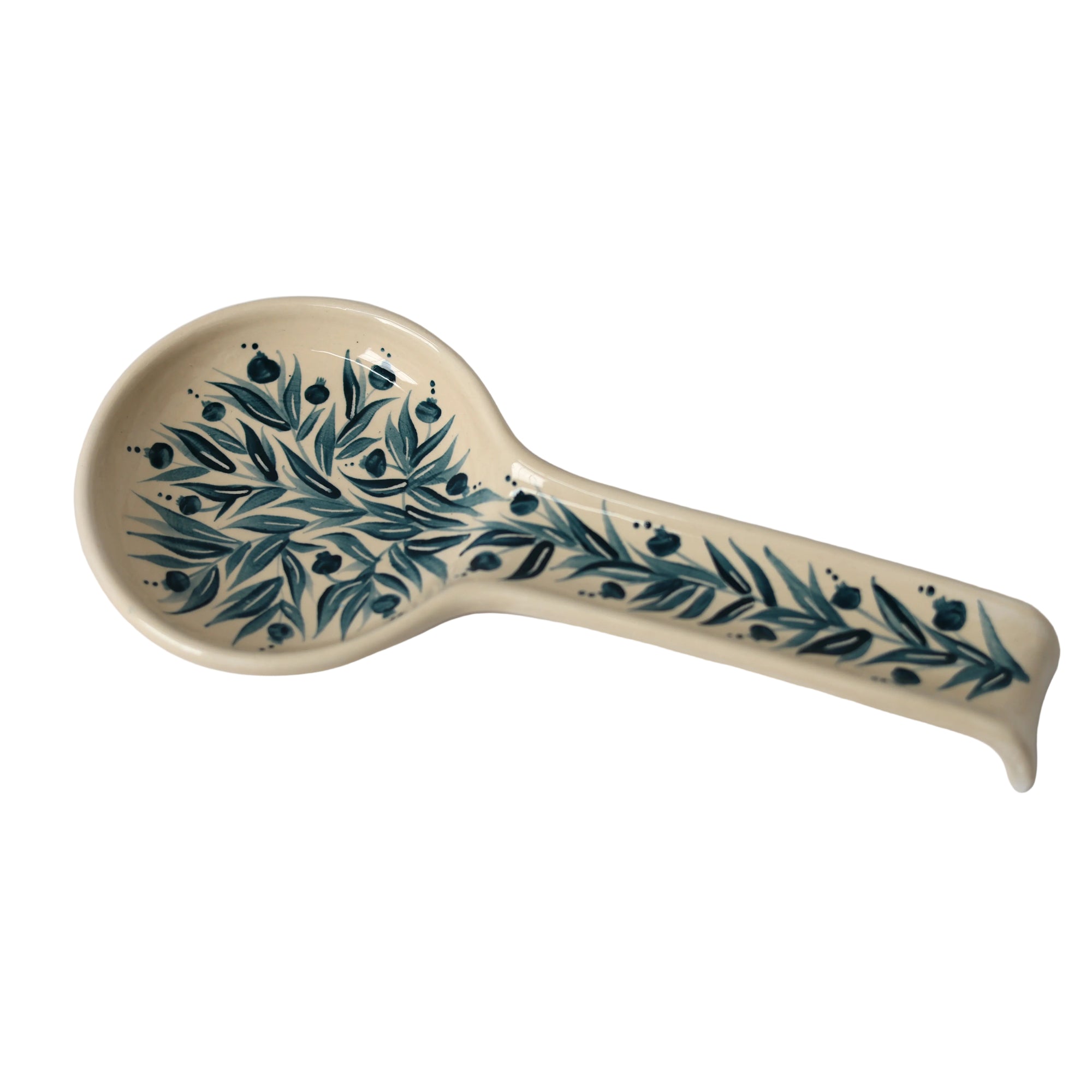 Hand Painted Pomegranate Spoon Rest - Teal