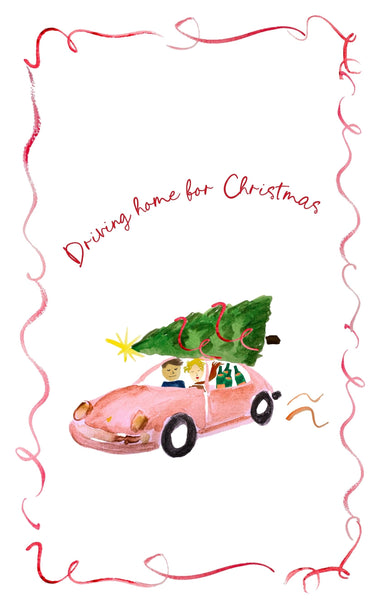 Driving Home for Christmas Linen Tea Towel
