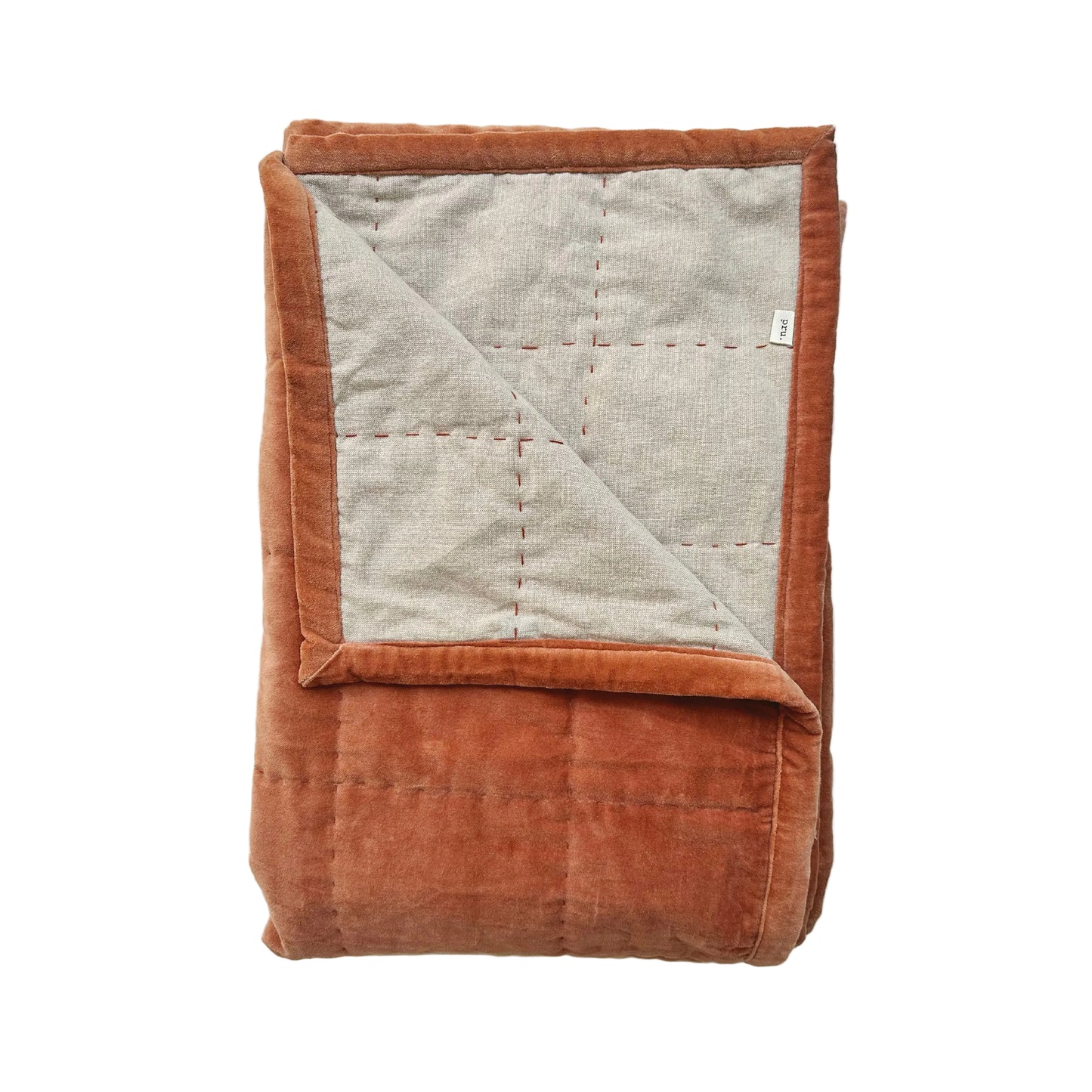 Hand Quilted Velvet Quilt Terracotta