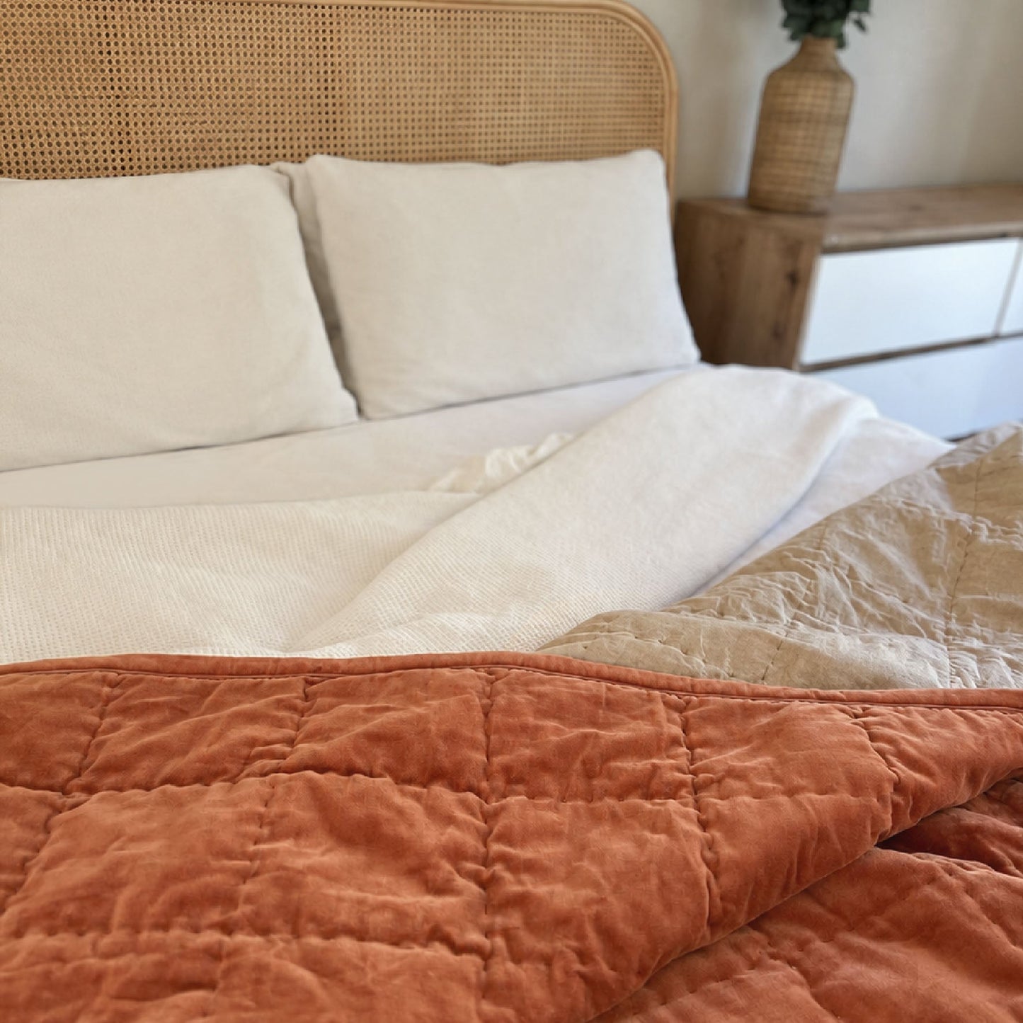 Hand Quilted Velvet Quilt Terracotta