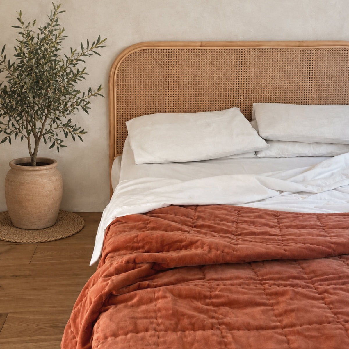 Hand Quilted Velvet Quilt Terracotta
