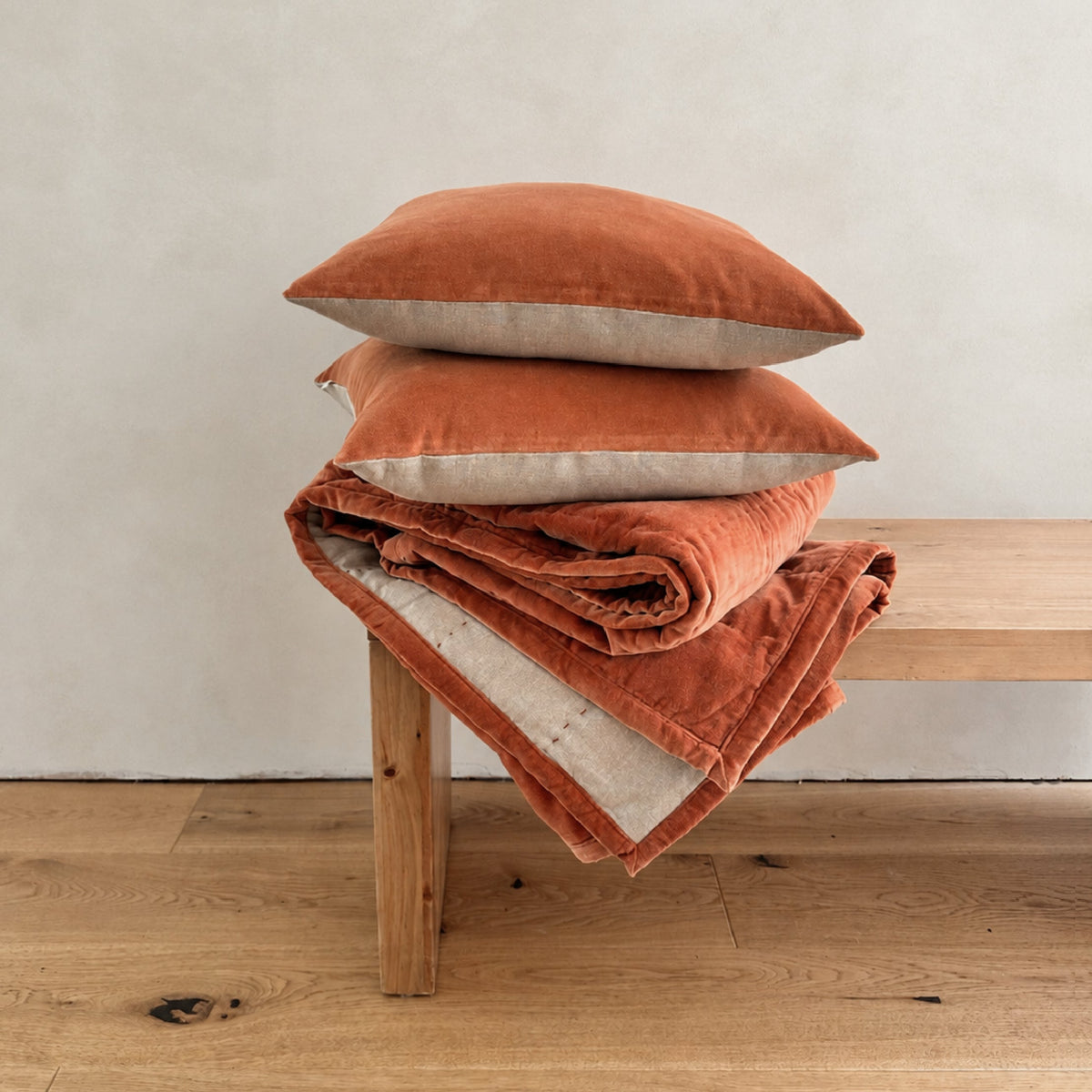 Hand Quilted Velvet Quilt Terracotta