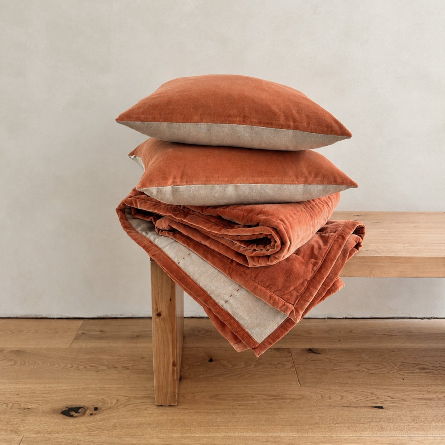 Hand Quilted Velvet Quilt Terracotta