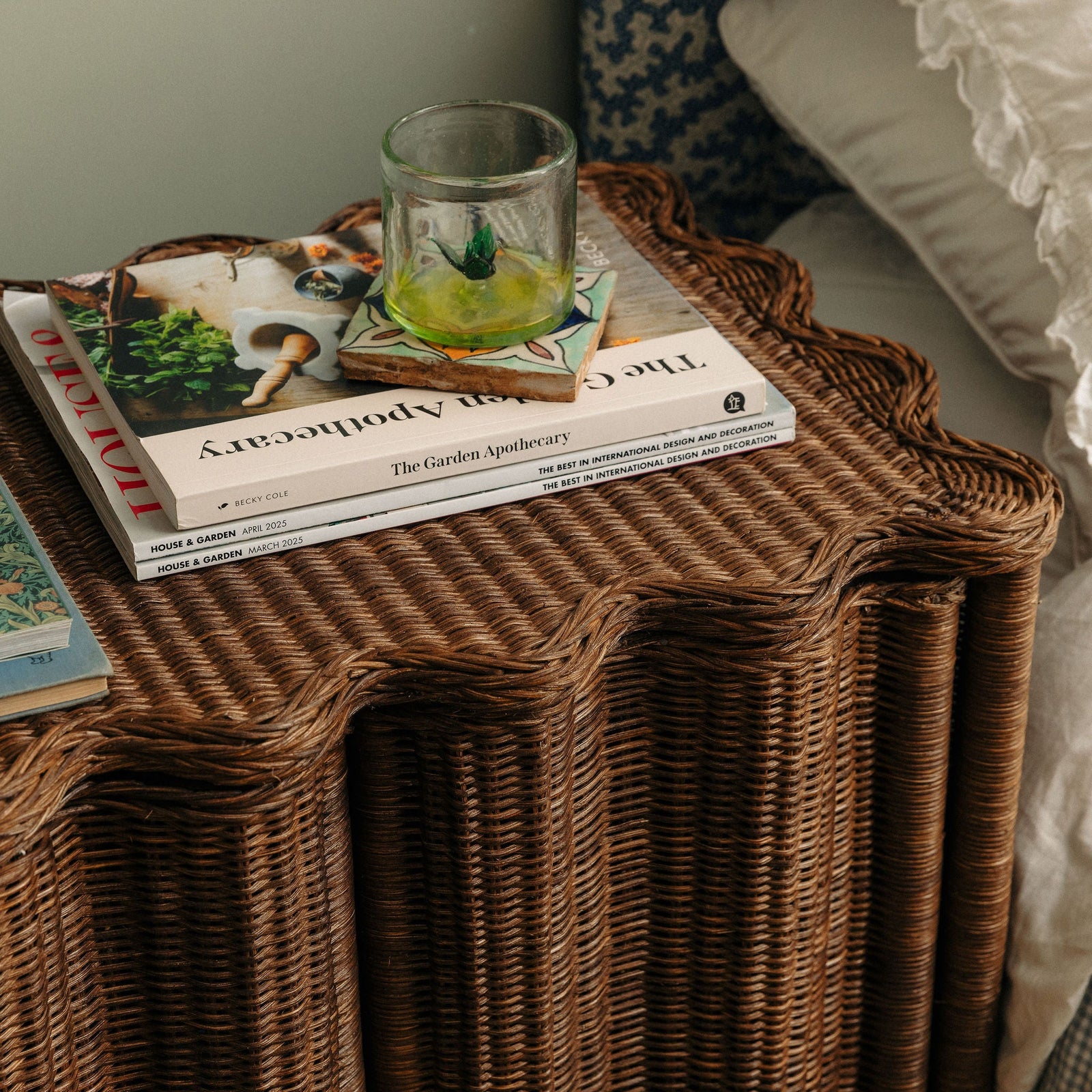Flute Rattan Side Table, Teak