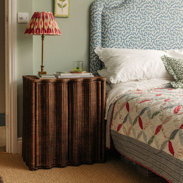 Flute Rattan Side Table, Teak