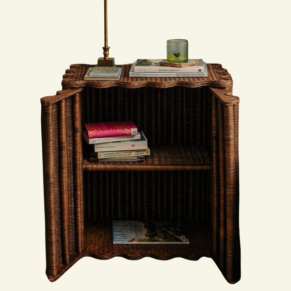 Flute Rattan Side Table, Teak