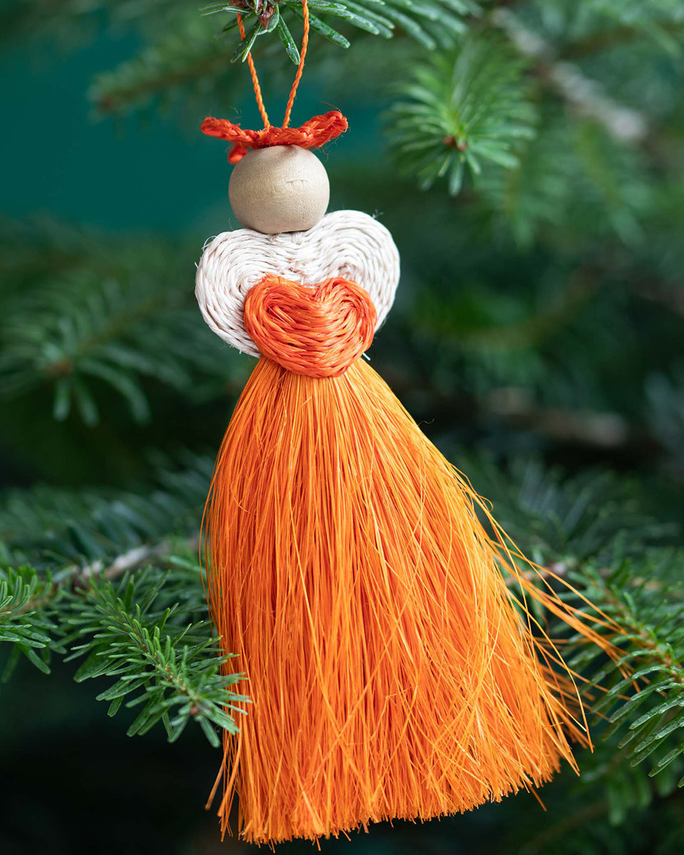 OKHUPHUZI: Handwoven Orange Love Angel Tree Decoration