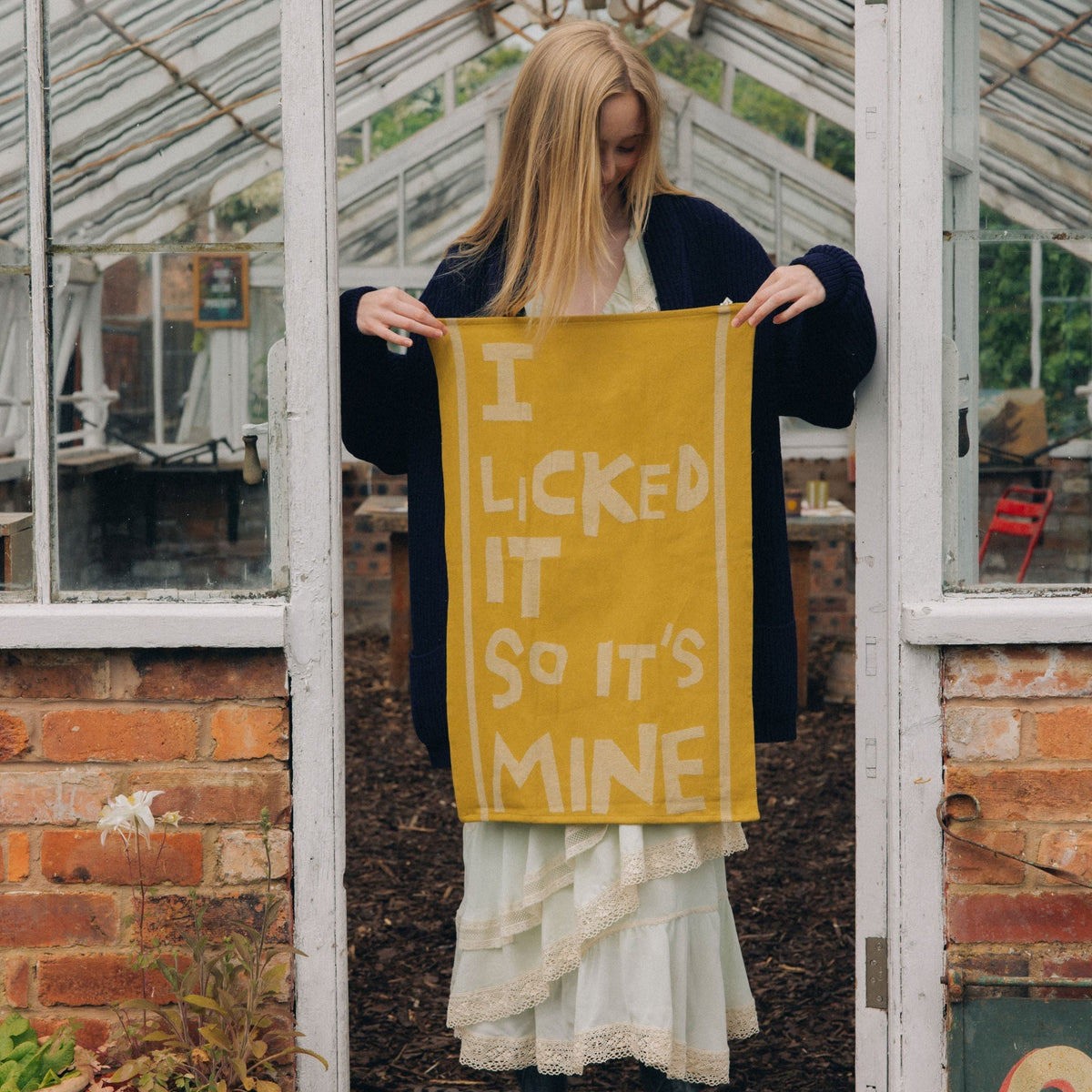 Tea Towel - Chartreuse - 'I Licked It So It's Mine'