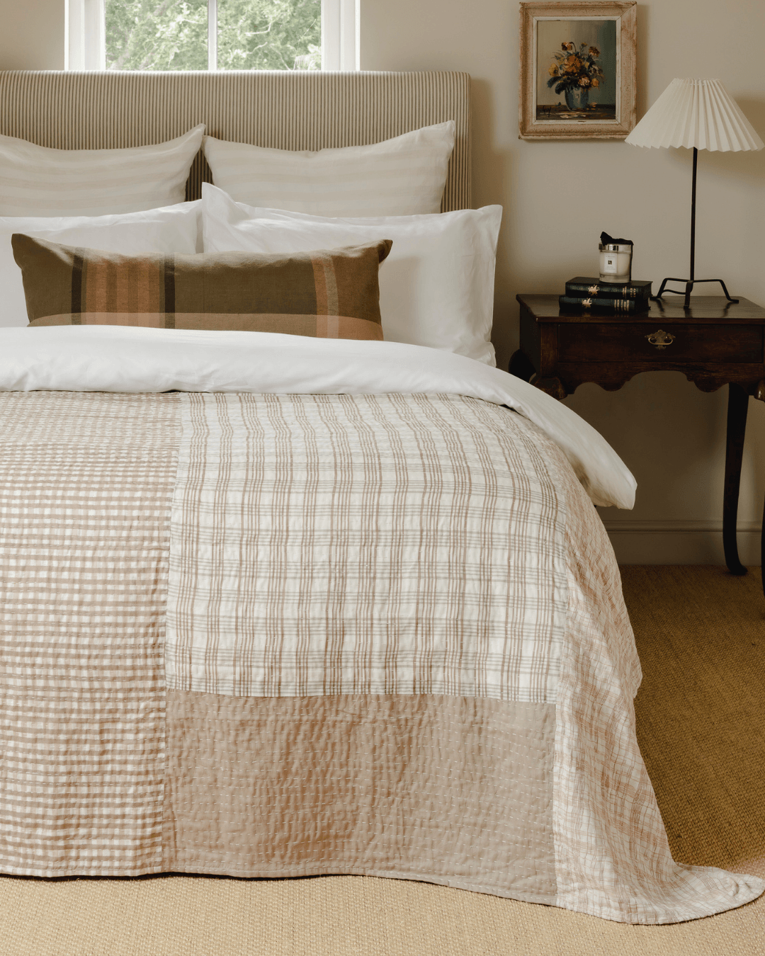 Handcrafted patchwork quilt made from heritage and contemporary fabrics by The Old and New Company, mcgee and co