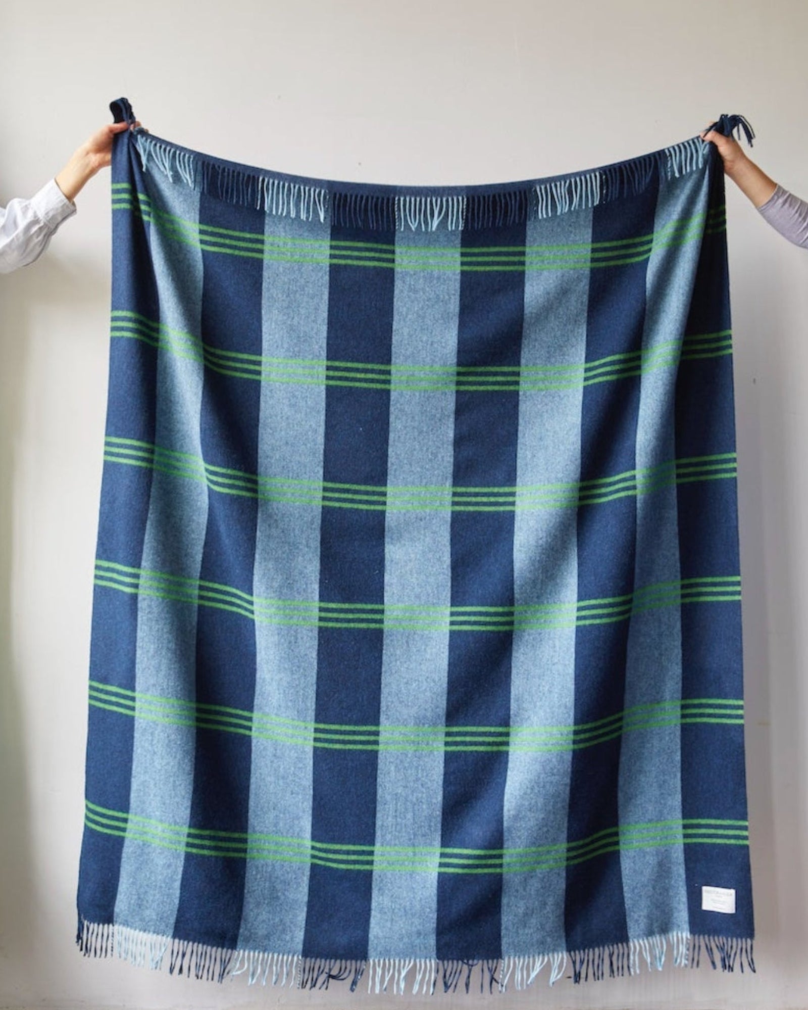 Issy Granger Striped Blue Merino Wool Throw Blanket