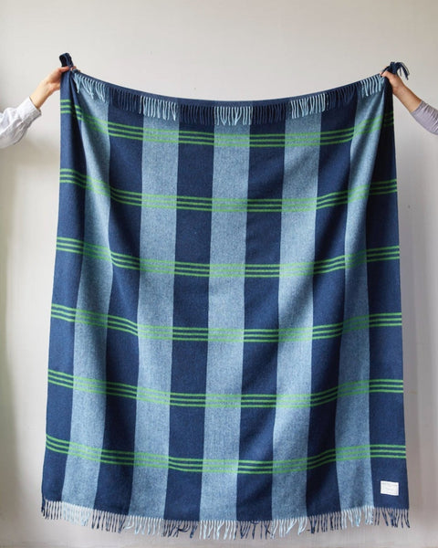 Issy Granger Striped Blue Merino Wool Throw Blanket