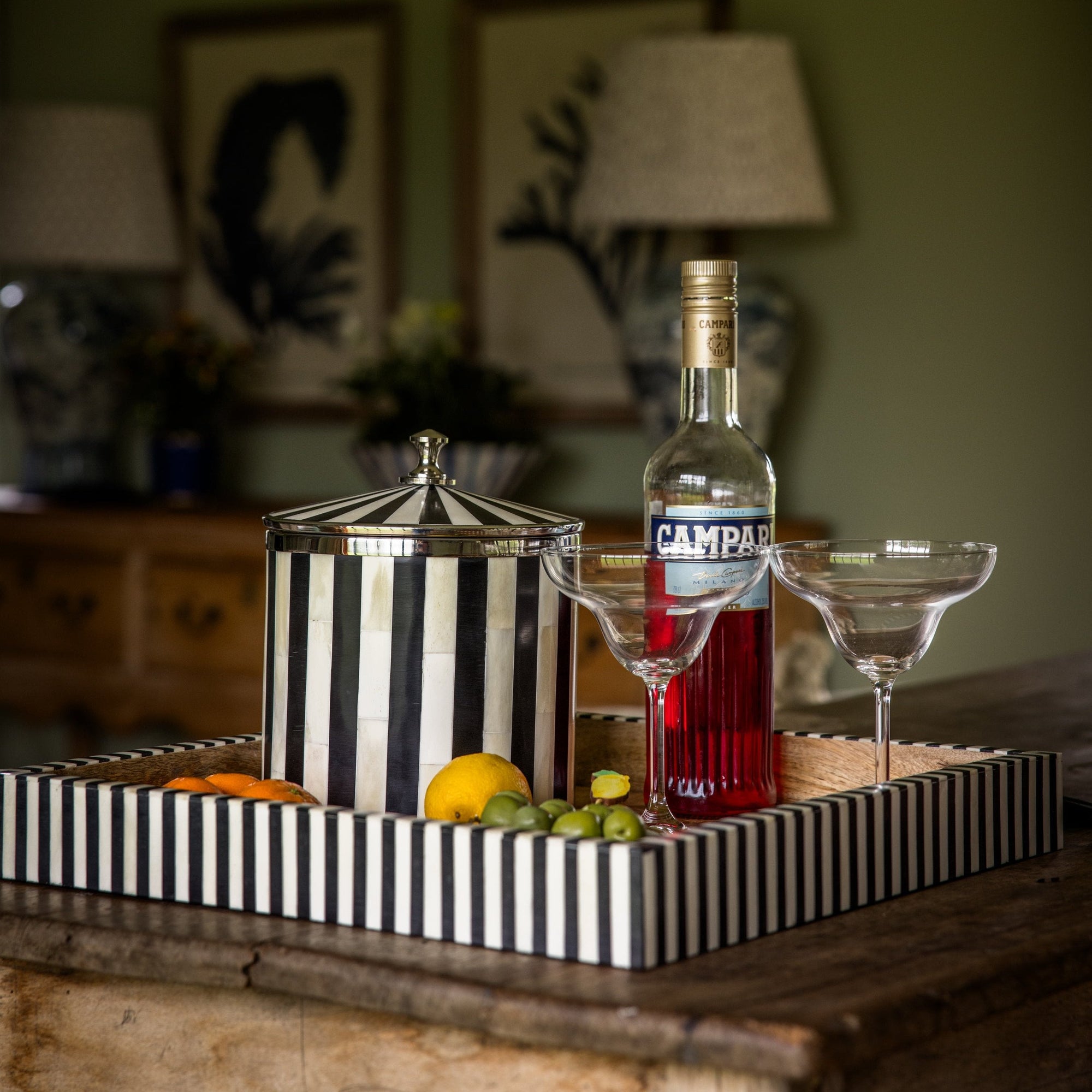 Square Inlay Tray | Large | Black  | Striped