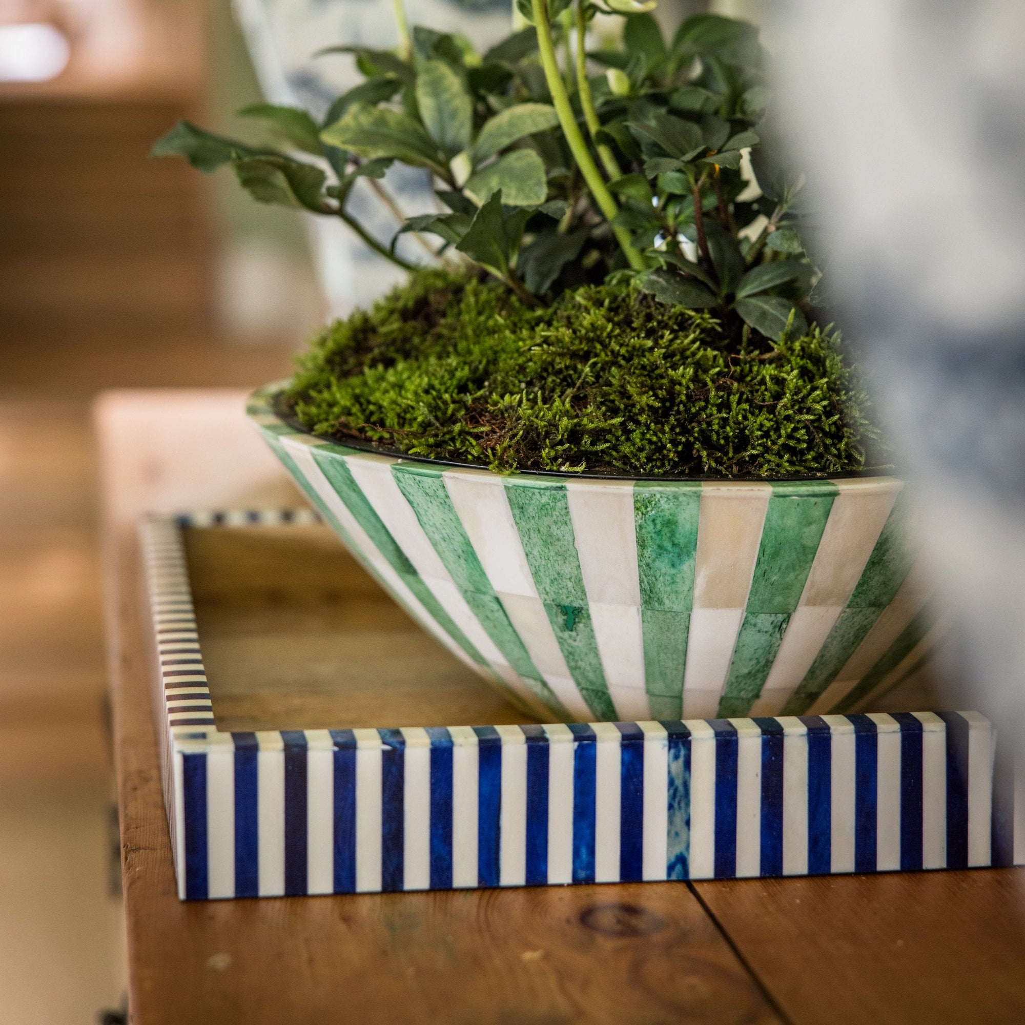 Square Inlay Tray | Large | Blue | Striped